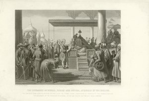 Die Dewannee von Bengalen, Bihar und Orissa, erworben von den Engländern, Indien, 1765 von English School