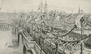 Die Diamant-Jubiläumsprozession überquert die London Bridge von English School