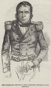 Die Dominikanische Republik, der Befreier General Pedro Santana (Gravur) von English School