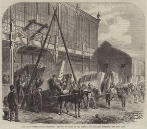 Die Dubliner Internationale Ausstellung, Lieferung von Waren am Eingang für Ausländer und Schöne Künste (Stich) von English School