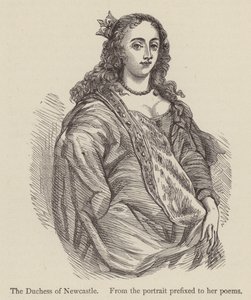 Die Herzogin von Newcastle, vom Porträt vor ihren Gedichten von English School