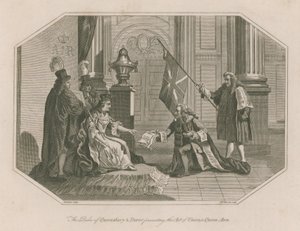 Der Herzog von Queensbury und Dover überreicht Königin Anne das Unionsgesetz