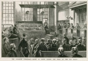Die Dynamit-Verschwörung, Szene im Gericht während des Prozesses am Old Bailey von English School