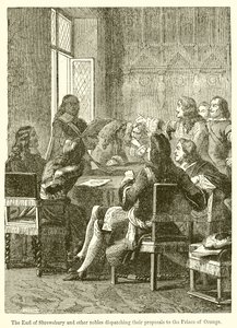 Der Earl von Shrewsbury und andere Adlige senden ihre Vorschläge an den Prinzen von Oranien von English School