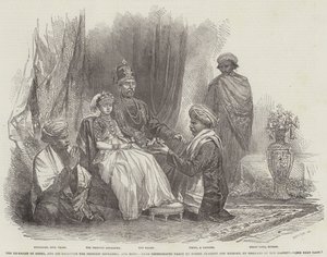 Der Ex-Rajah von Coorg und seine Tochter Prinzessin Gouramma und Gefolge (Gravur) von English School