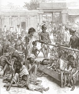 Die Hungersnot in Indien: Einheimische warten auf Hilfe in Bangalore, Oktober 1877
