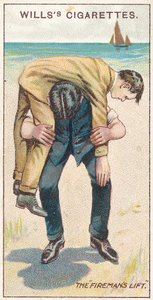 Der Feuerwehrmann-Hub Nr. 1, Nr. 18 aus der Erste-Hilfe-Serie von Willss Zigarettenkarten, 1913