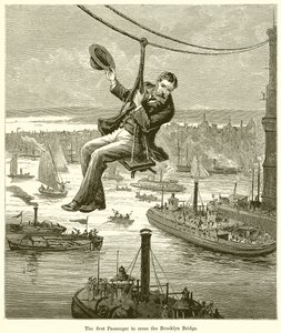 Der erste Passagier, der die Brooklyn Bridge überquerte von English School