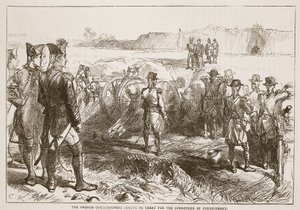 Die französischen Kommissare kommen, um über die Kapitulation von Pondicherry zu verhandeln, Illustration aus Cassells Illustrierter Geschichte Indiens von James Grant, veröffentlicht 1879