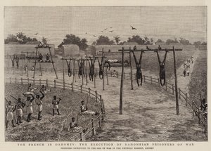 Die Franzosen in Dahomey, die Hinrichtung von dahomeischen Kriegsgefangenen (Gravur) von English School