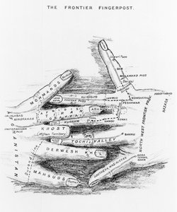 Der Grenzwegweiser, der die Nordwestgrenze Britisch-Indiens umreißt, aus Gun-Running and the North-West Frontier von Arnold Keppel, veröffentlicht 1911 von English School