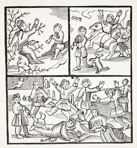 Der Mönch und der Junge, Illustration aus Chap-books des achtzehnten Jahrhunderts von John Ashton, veröffentlicht 1882