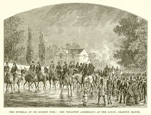 Die Beerdigung von Sir Robert Peel: Die Pächter versammeln sich an der Lodge, Drayton Manor von English School