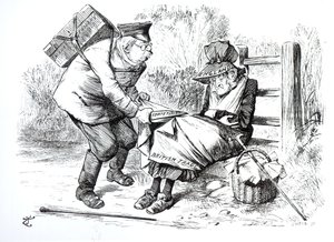 Der deutsche Handelsreisende stiehlt Marktanteile vom britischen Handel, Karikatur aus Punch, The London Charivari, 5. September 1896
