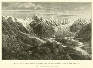 Das Gletschersystem des Mount Cook, in den Südalpen von Neuseeland von English School