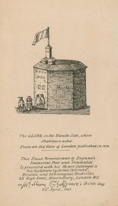 Das Globe Theatre, Bankside, London, basierend auf einer alten Ansicht von London, veröffentlicht 1579 von English School