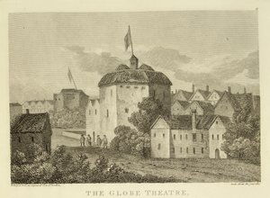 Das Globe Theatre am Bankside, wie es in der Regierungszeit von James I (1566-1625) erschien, nach einer Gravur um 1612, veröffentlicht 1810 von English School