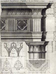 Das gotische Gebälk und Kapitell des ersten Ordens, 1741 von English School