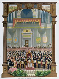 Die Großloge von England stimmt der Glückwunschadresse zum Jubiläum Ihrer Majestät Königin Victoria in der Albert Hall, London, am 13. Juni 1887 zu von English School