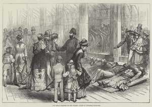 Die große Katastrophe auf der Themse, Szene in der Werft von Woolwich (Gravur) von English School
