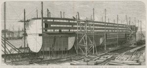 Das Dampfschiff Great Eastern; Bau auf den Stocks, Millwall von English School