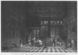 Die Große Halle, Speke Hall, Lancashire (Lithografie) von English School