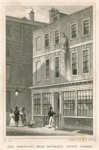 Das Grecian Coffee House, Devereux Court, Strand, mit einer Büste von Ben Johnson von English School