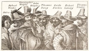 Die Schießpulver-Verschwörer, nach einem Stich von 1606 von English School
