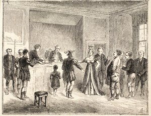 Die Hand und die Scheren, ein Fall vor dem Pie-Poudre-Gericht, nach einer Zeichnung von 1811