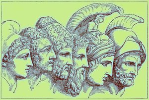Die Helden des Trojanischen Krieges: Paris, Diomedes, Odysseus, Nestor, Achilles, Agamemnon, Illustration aus Die illustrierte Geschichte der Welt, veröffentlicht um 1880 von English School