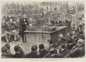 Das Unterhaus am Donnerstag, 8. April, die Debatte über die Regierung Irlands (Gravur) von English School