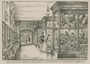Das Imperial Institute: Der viktorianische Hof, der eine Ausstellung einheimischer Produkte enthält von English School