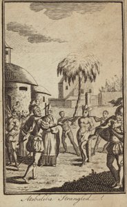 Der Inka-Kaiser Atahualpa wird auf Befehl des spanischen Konquistadors Francisco Pizarro in Peru erdrosselt von English School