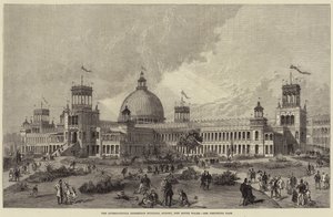 Das Gebäude der Internationalen Ausstellung, Sydney, New South Wales (Gravur) von English School