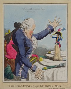 Der Königszwerg spielt Gulliver einen Streich von Williams, veröffentlicht am 18. Oktober 1803 (Gravur)