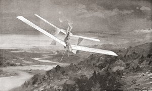 Die Langley Aerodrome Flugmaschine im Flug im 19. Jahrhundert. Aus The Strand Magazine, veröffentlicht 1897. von English School