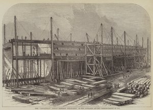 Der "Leviathan" (Great Eastern) Dampfschiff, wie sie zu Beginn des Jahres 1855 erschien (Stich) von English School
