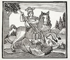 Das Leben und der Tod von St. Georg, dem edlen Champion von England, Illustration aus Chap-books des achtzehnten Jahrhunderts von John Ashton, veröffentlicht 1882 von English School