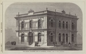 Die London Chartered Bank of Australia, Sydney, Mr. J. F. Hilly, Architekt (Gravur) von English School