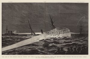 Der Verlust der Ankerlinie SS "Utopia" vor Gibraltar, das Schiff sinkt etwa zehn Minuten nach dem Zusammenstoß mit dem Rammbock der HMS "Anson" (Stich) von English School