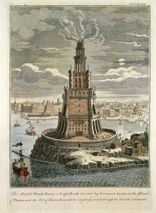 Der Marmorturm oder Leuchtturm, errichtet von Ptolemaios Soter auf der Insel Pharos, nahe dem Hafen von Alexandria von English School