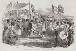 Der Marquis von Londonderry beginnt die Seaham und Sunderland Eisenbahn (Stich) von English School