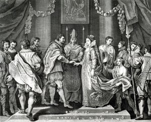 Die Hochzeit des Königs, nach einem Gemälde von L. Cheron, 19. Jahrhundert