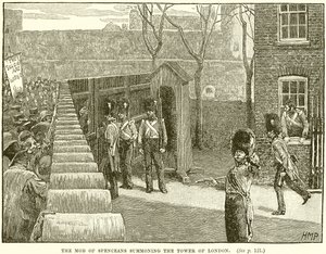 Der Mob der Spenceaner ruft den Tower of London auf von English School