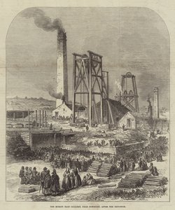 Morley Main Colliery, nahe Dewsbury, nach der Explosion (Gravur) von English School