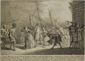 Der Hochberühmte Signor Senesinos Landung in England, ca. 1726 von English School