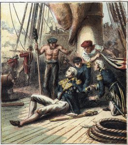 Der Napoleonische Krieg: die Schlacht von Trafalgar am 21.10.1805, sie stellte die französisch-spanische Flotte unter Admiral Villeneuve gegen die britische Flotte unter Vizeadmiral Nelson. Er starb dort. 