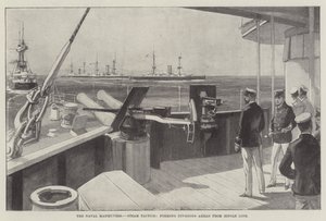 Die Marine-Manöver, Dampftaktiken, Bildung von Divisionen voraus aus einer Linie (Gravur) von English School