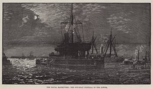 Die Marine-Manöver, die Kanonenboot-Flottille in den Downs (Gravur) von English School