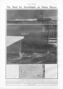 Die Notwendigkeit von Suchscheinwerfern auf Ozeandampfern, aus The Sphere, 27. April 1912 von English School